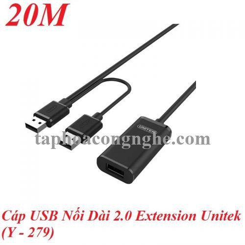 Unitek 98108 Y-279 2.0 20M Màu ĐenCáp Usb Nối Dài Extension 30098108